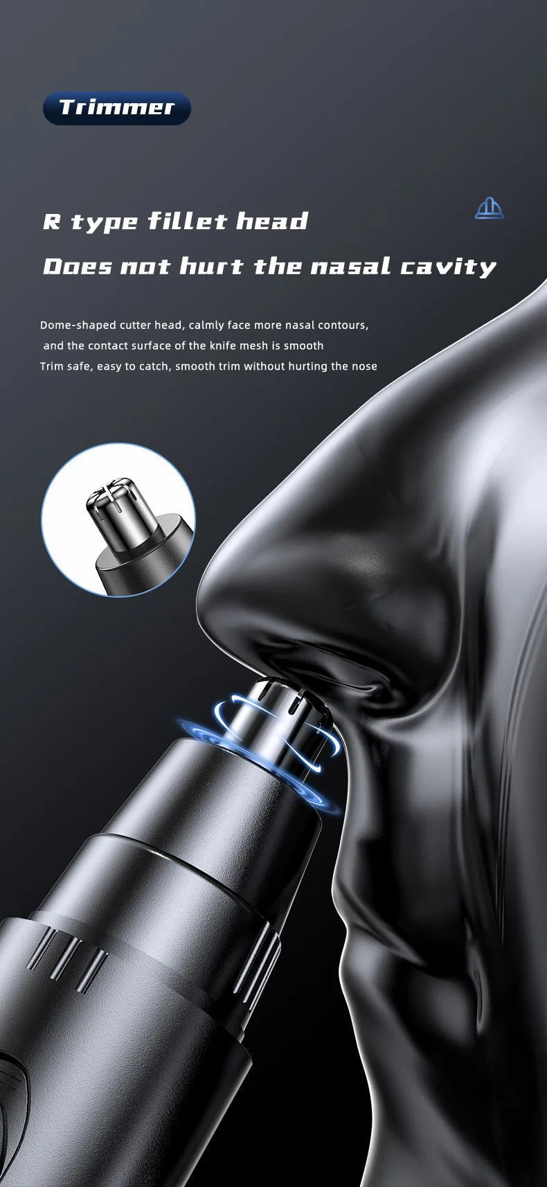 Tondeuse professionnelle sans douleur pour les poils du nez et des oreilles pour hommes et femmes – Rechargeable
