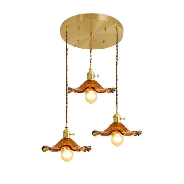 Suspension LED Design Nordique | Éclairage en verre coloré et cuivre pour chambre, salon & bar