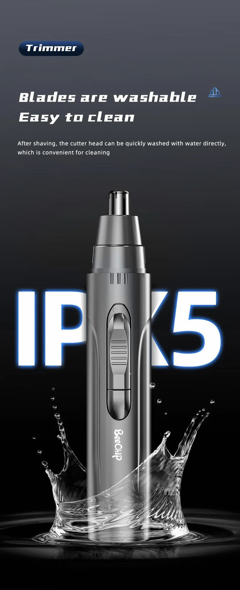 Tondeuse professionnelle sans douleur pour les poils du nez et des oreilles pour hommes et femmes – Rechargeable