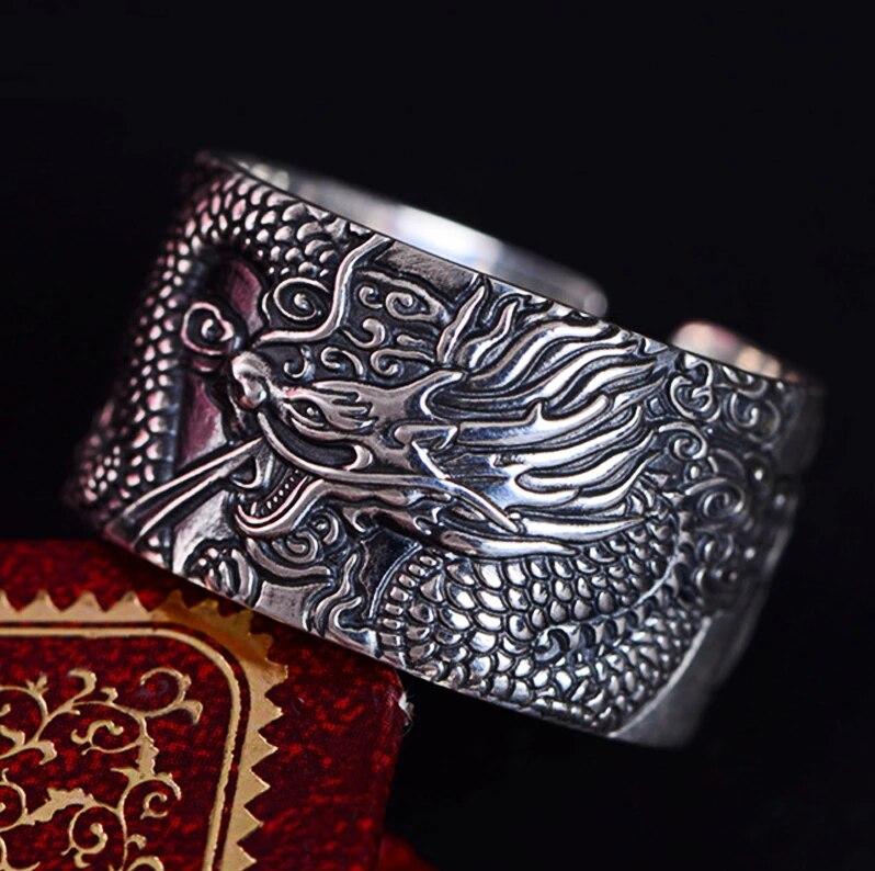 Bague en Sutra de Dragon Argenté