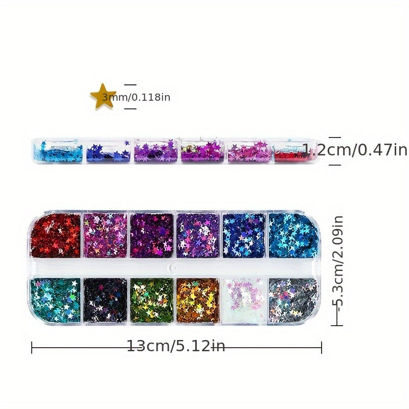 12 Couleurs Étoiles Sequins – Sequins Pailletés dans une Longue Boîte pour DIY et Scrapbooking