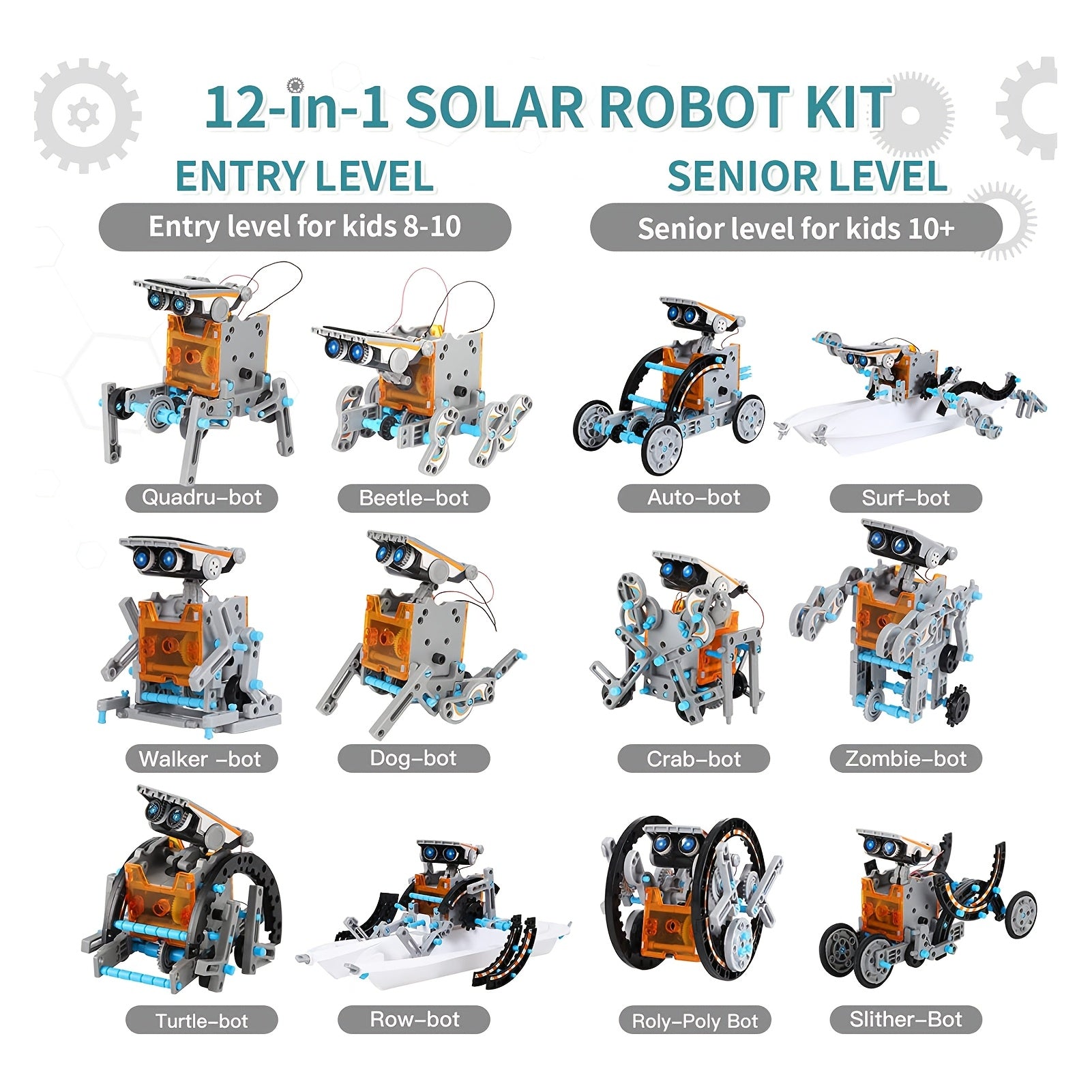 Solar Robo Builder - Jouet éducatif de construction 12-en-1 à énergie solaire