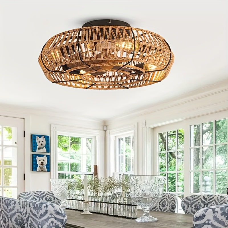 Ventilateur de Plafond en Rotin Tissé à la Main – Style Zen et Fonctionnalité