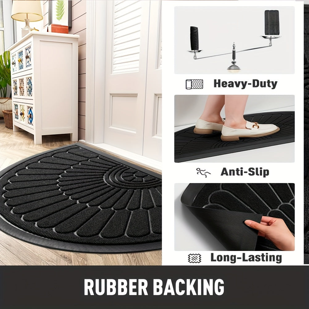 Tapis de Porte en Caoutchouc Durable - Design Demi-Rond pour Intérieur et Extérieur