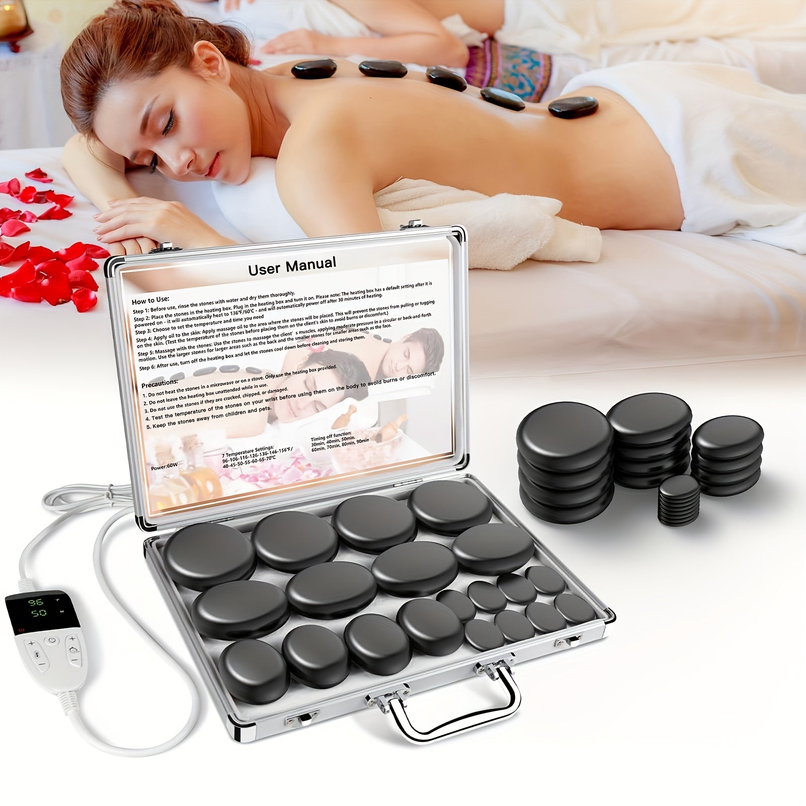 Ensemble de Massage aux Pierres Chaudes Professionnel – Complet avec Chauffage