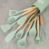 SilkChef Ensemble d'Ustensiles en Silicone de Luxe | Ustensiles de cuisine antiadhésifs et sécurisés avec manches en bois, modernes et lavables