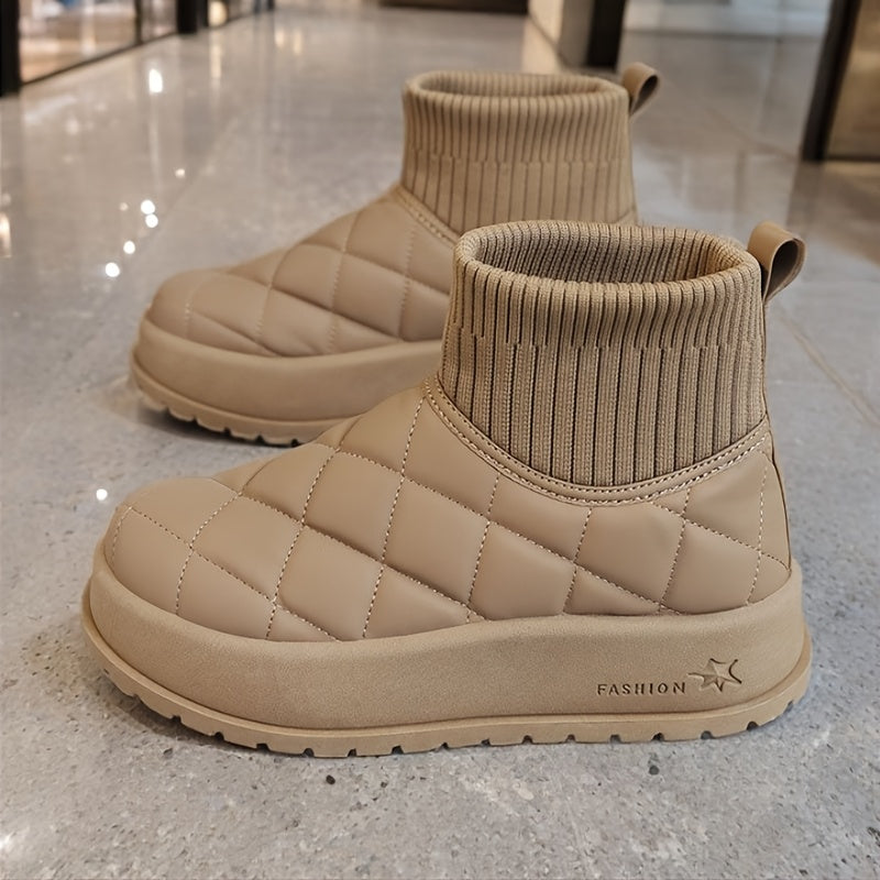 Bottes de Neige d'Hiver Montantes pour Femmes – Design Matelassé avec Isolation et Semelle en Caoutchouc Antidérapante