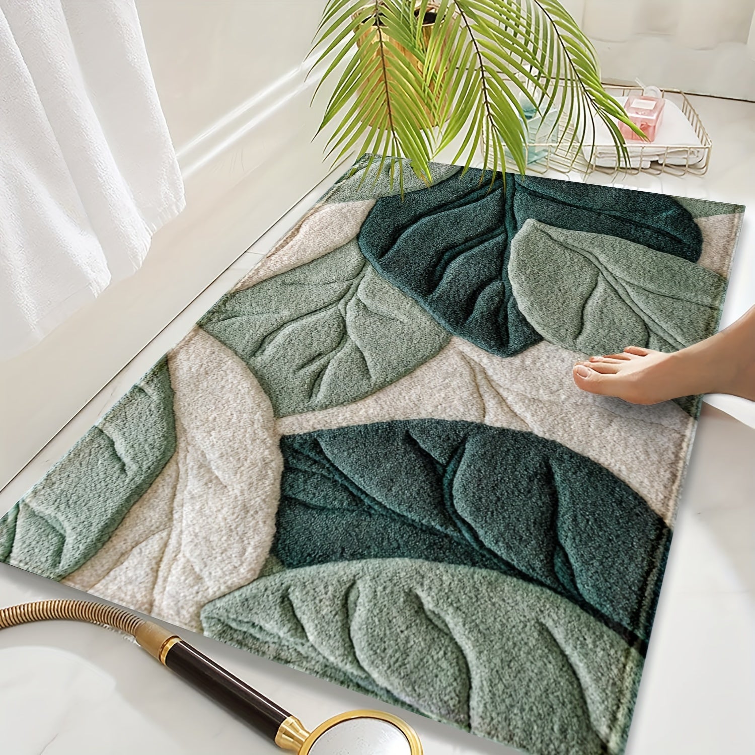 Tapis de Bain Feuilles – Absorbant, Douillet et Confortable pour la Salle de Bain