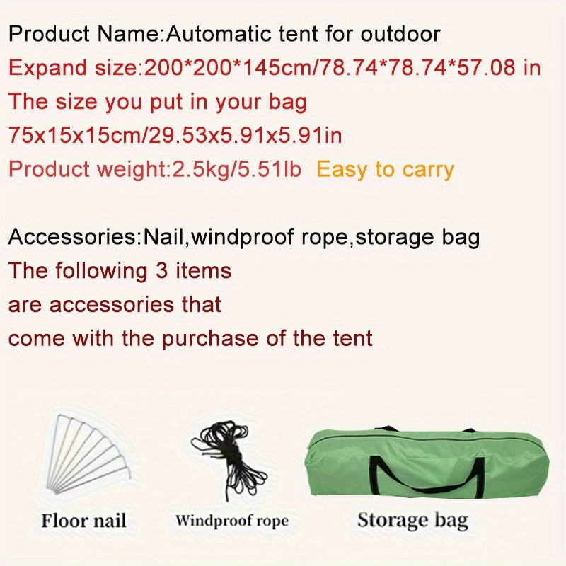 Tente de Camping 4 Personnes à Montage Rapide – Abri Respirant et Imperméable au Vent