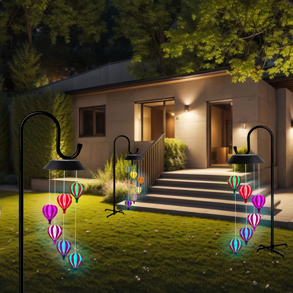 LuxeBreeze Carillon Éolien en Forme de Montgolfière Solaire | Décor en fer forgé enchanteur pour embellir les jardins, patios et célébrations féeriques