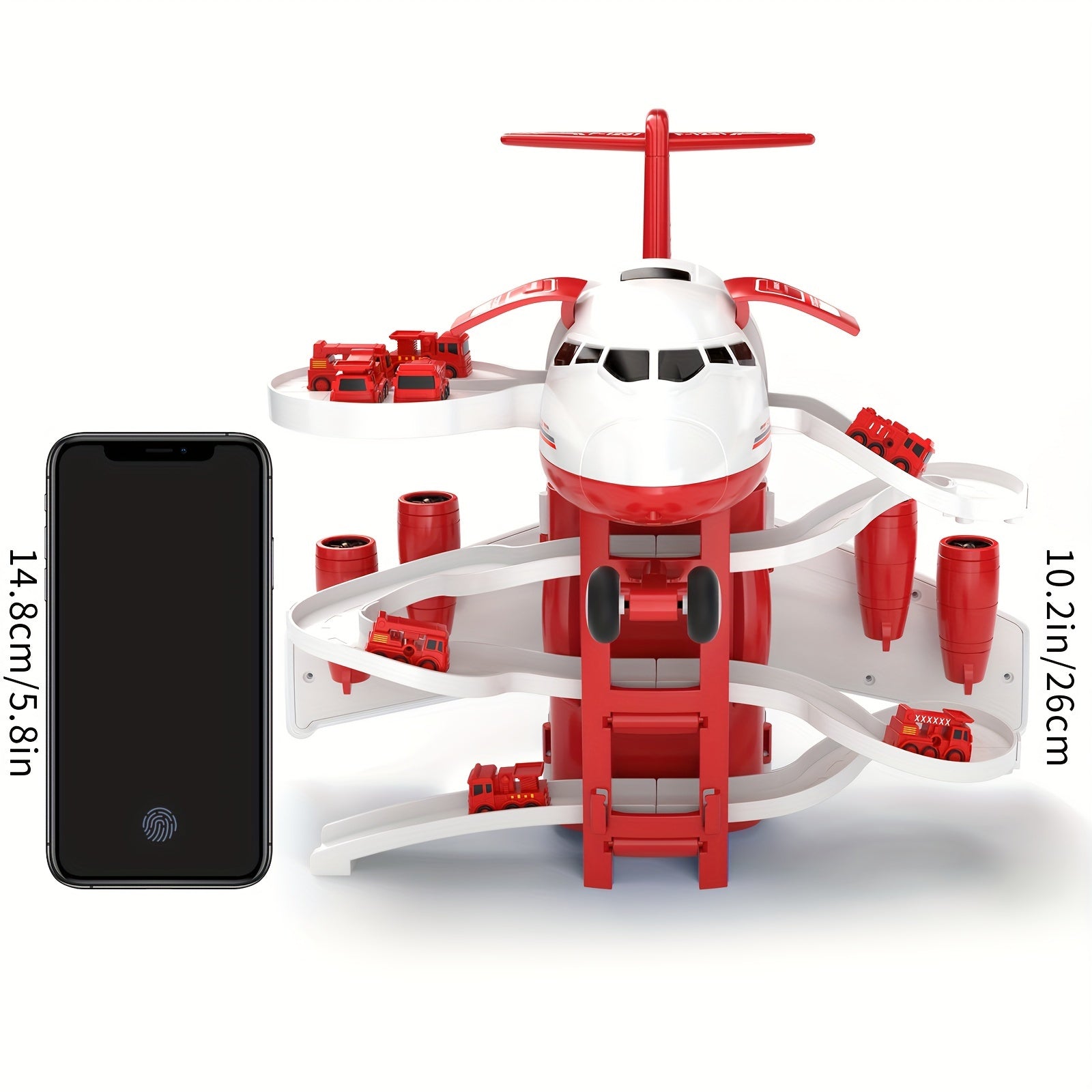 AdventurePlay Avion & Camions de Pompiers Ensemble de Jeu - Piste de Course et Garage pour Enfants