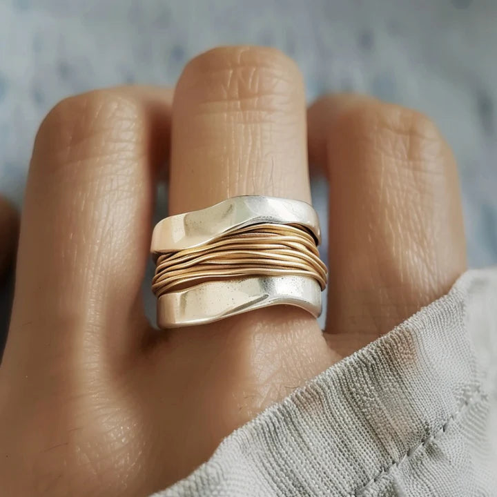 Bague - Élégant Bijou en Argent et Or