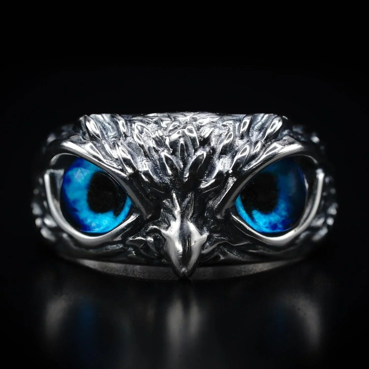 Bague en argent aux yeux de hibou
