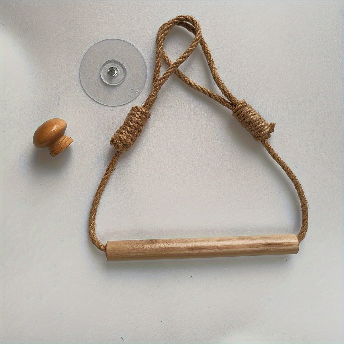 Support à Papier Toilette Rustique – Corde Macramé et Bâton en Bois pour Salle de Bain