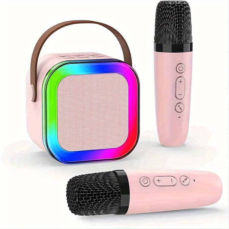 Système de haut-parleur de karaoké portable mini KaraokeLux | Élevez vos soirées à domicile avec des micros sans fil et des lumières disco LED éblouissantes, parfait pour offrir !