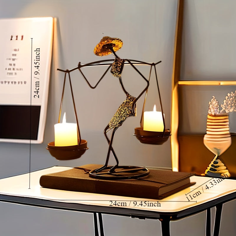 Bougeoir Créatif en Forme d'Équilibre – Décoration de Table Artistique en Fonte pour une Ambiance Chaleureuse