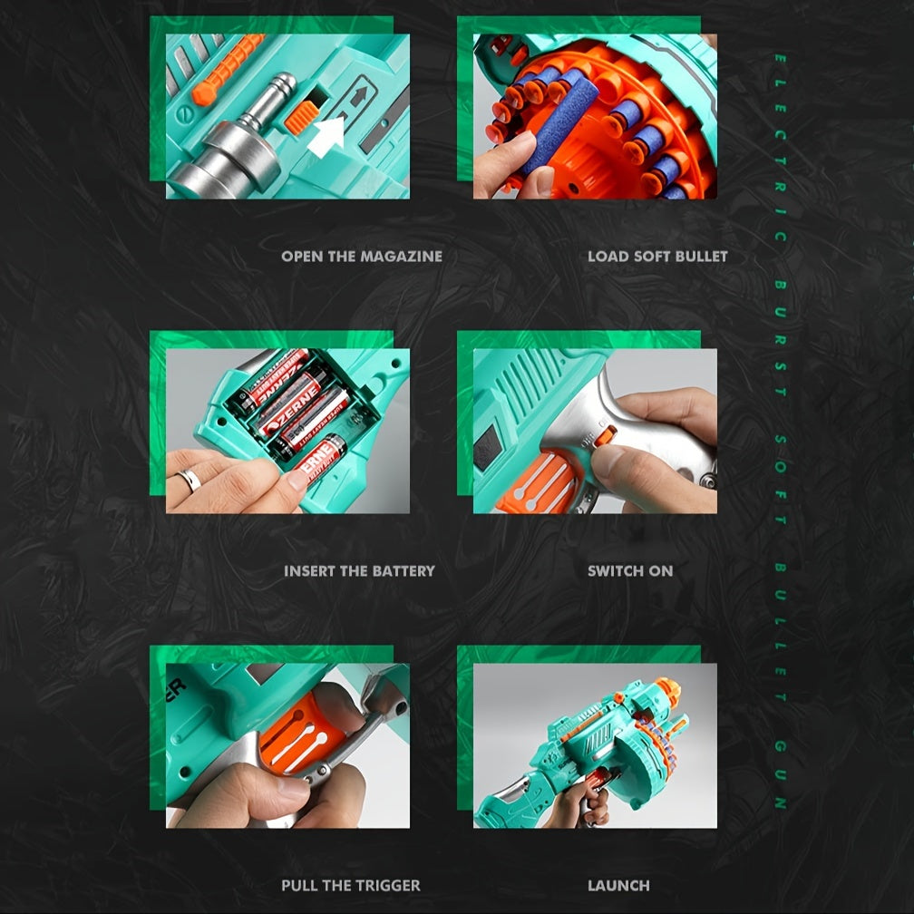 Blaster à mousse automatique – Pistolet turquoise avec 40 billes en mousse pour le plaisir de jouer