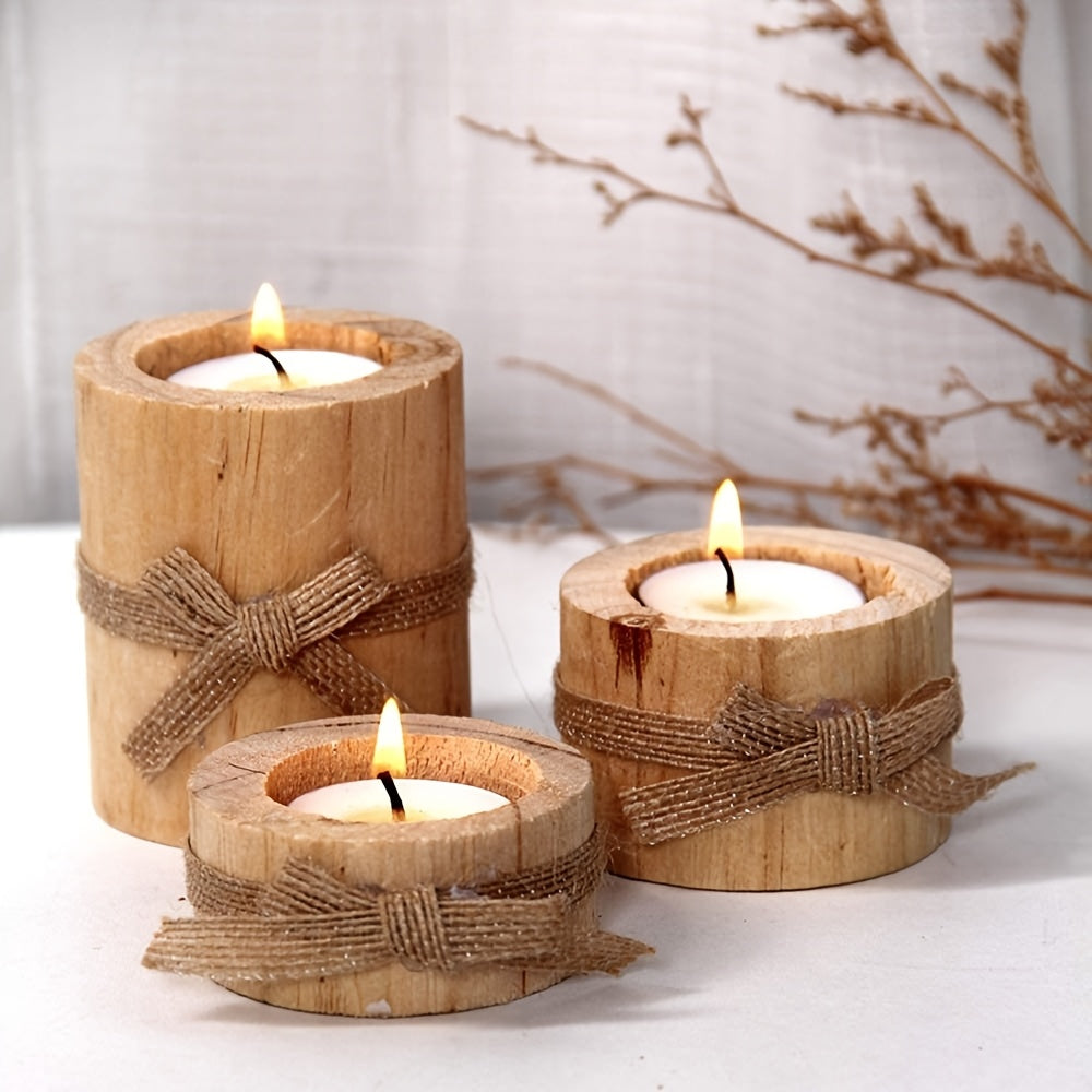 Bougeoir en Bois avec Corde en Jute – Décoration Rustique pour la Maison et le Jardin