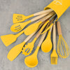 SilkChef Ensemble d'Ustensiles en Silicone de Luxe | Ustensiles de cuisine antiadhésifs et sécurisés avec manches en bois, modernes et lavables