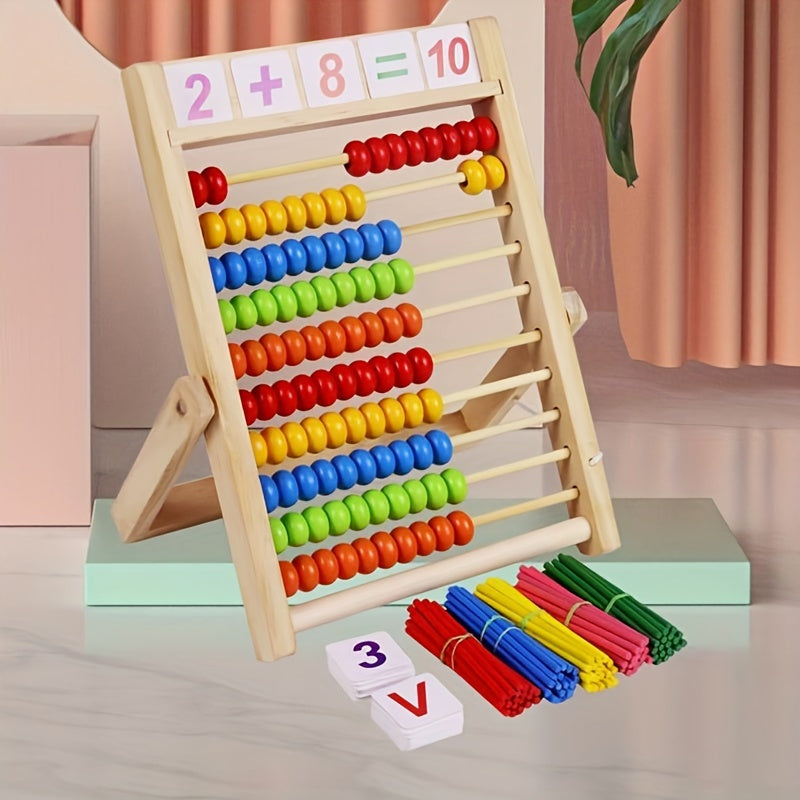 Boîte à Calcul en Bois Éducative – Apprenez à Additionner et Soustraire avec des Perles Colorées
