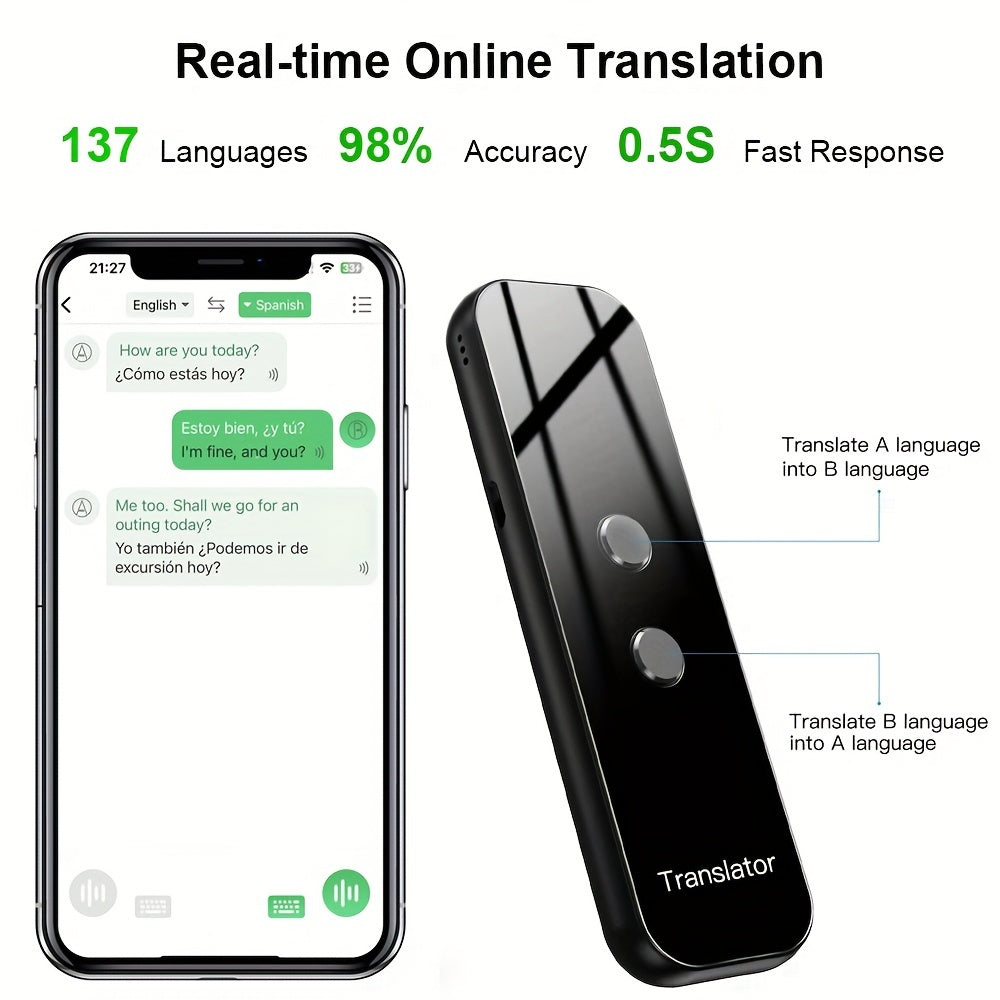 Traducteur de Langue Portable à Double Sens – Rechargeable par USB et Wi-Fi Intégré