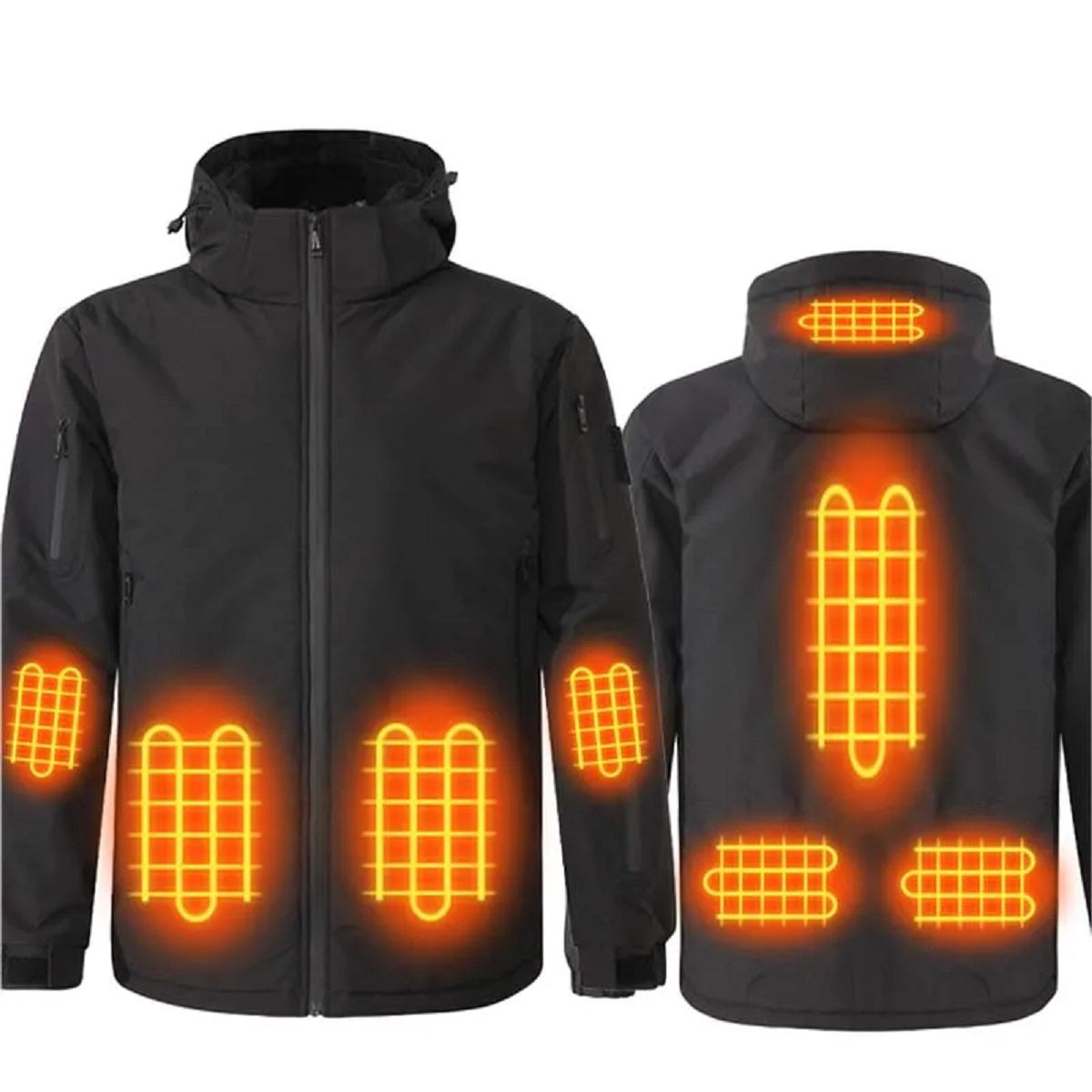 Veste chauffante d'hiver pour hommes à 8 zones, manteau à capuche électrique