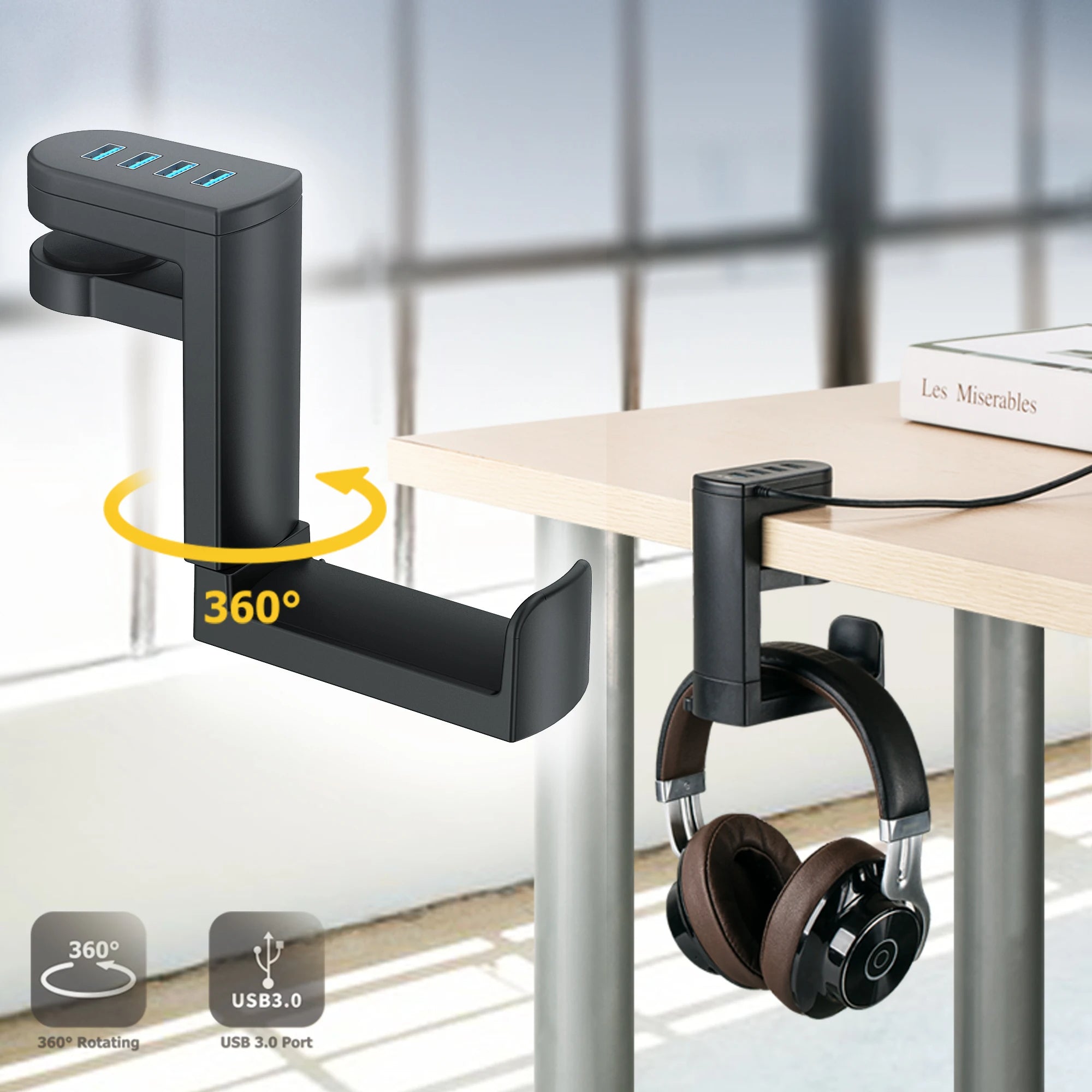 Support de casque rotatif avec station de charge USB
