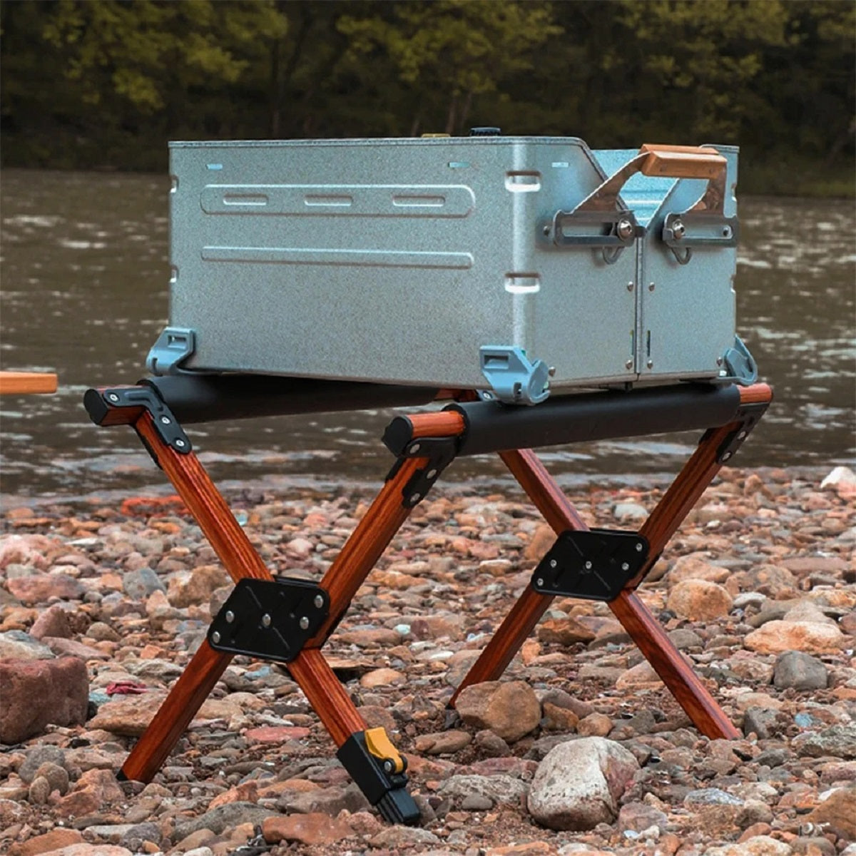 Cadre de Support de Glacière Pliable avec Sac de Transport Antidérapant pour Camping