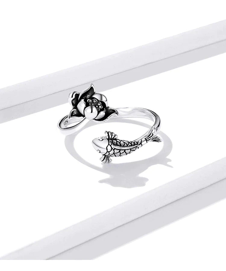 Bague ajustable Koi et Lotus