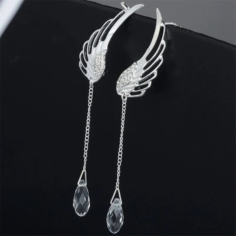 Boucles d'oreilles longues à manchon avec ailes d'ange