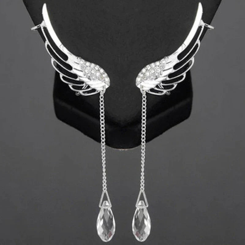 Boucles d'oreilles longues à manchon avec ailes d'ange