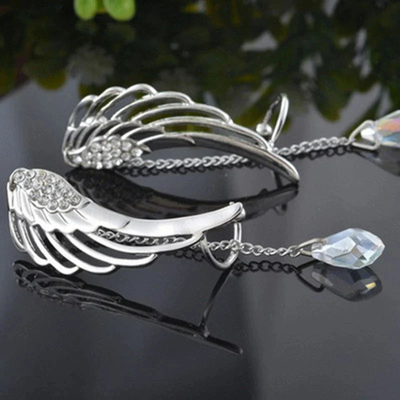 Boucles d'oreilles longues à manchon avec ailes d'ange