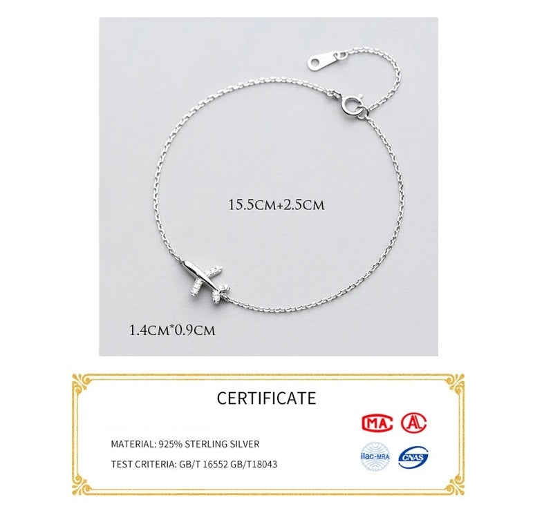 Bracelet en argent en forme d'avion