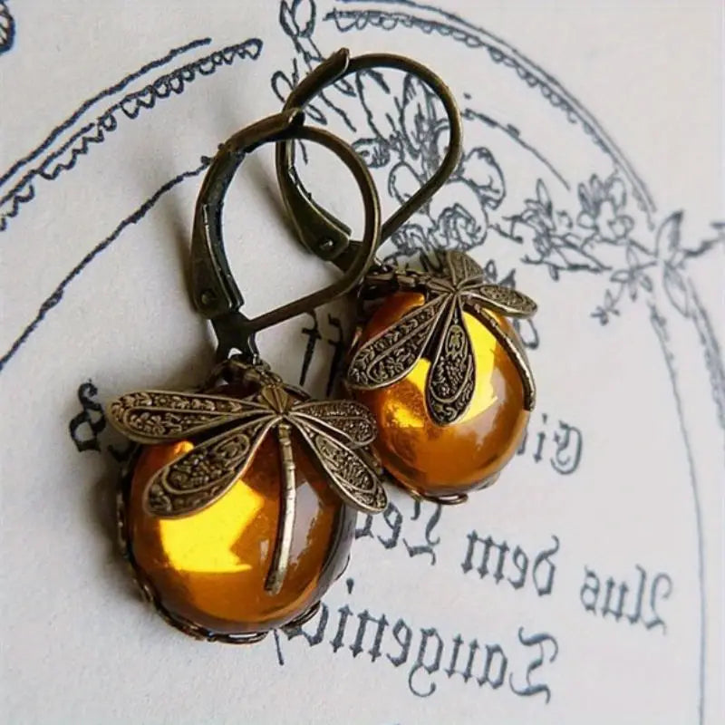 Boucles d'oreilles en goutte de pierre de lune libellule