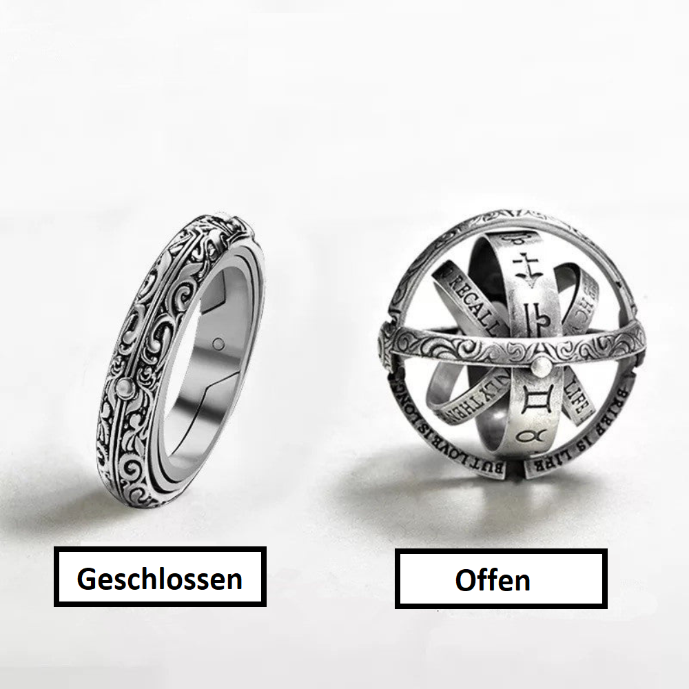Bague en argent avec des motifs astronomiques
