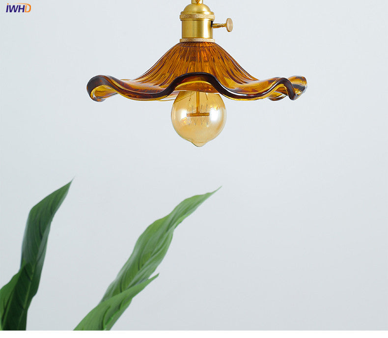 Suspension LED Design Nordique | Éclairage en verre coloré et cuivre pour chambre, salon & bar