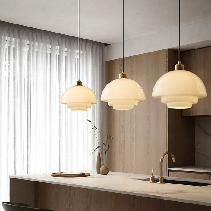 Suspension en Verre Blanc Laiton | Design Mid-Century Moderne | Variétés de Diamètre | Longueur de Suspension Réglable | Verre et Laiton | Convient pour 110V-120V | Élément Élégant pour Intérieur
