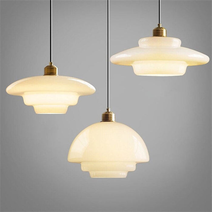 Suspension en Verre Blanc Laiton | Design Mid-Century Moderne | Variétés de Diamètre | Longueur de Suspension Réglable | Verre et Laiton | Convient pour 110V-120V | Élément Élégant pour Intérieur