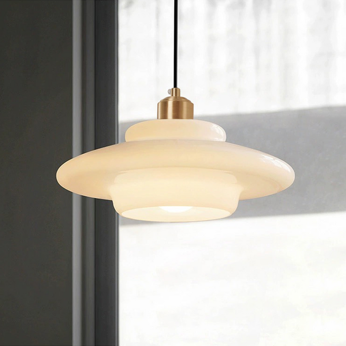 Suspension en Verre Blanc Laiton | Design Mid-Century Moderne | Variétés de Diamètre | Longueur de Suspension Réglable | Verre et Laiton | Convient pour 110V-120V | Élément Élégant pour Intérieur
