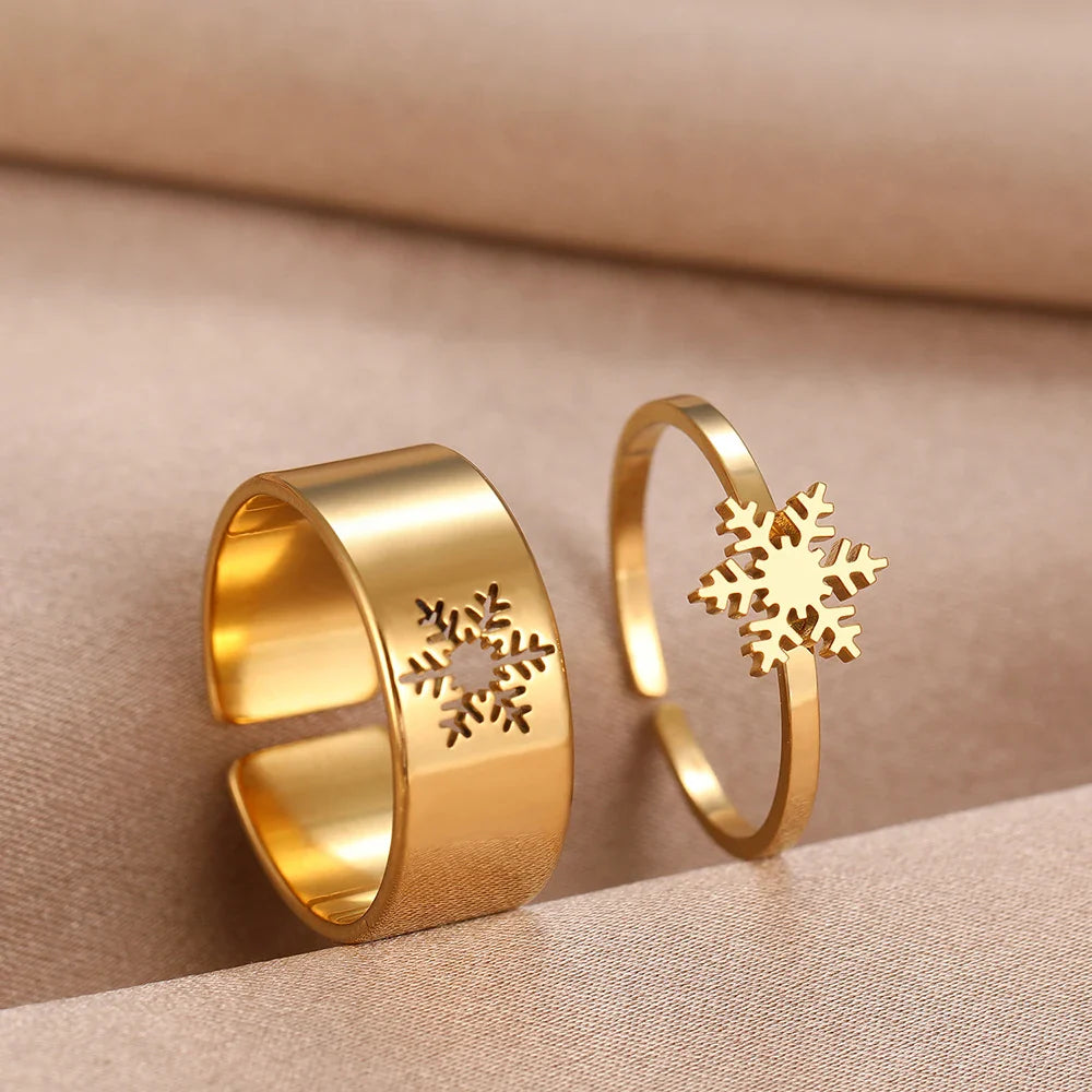 Bague de couple flocon de neige de Noël