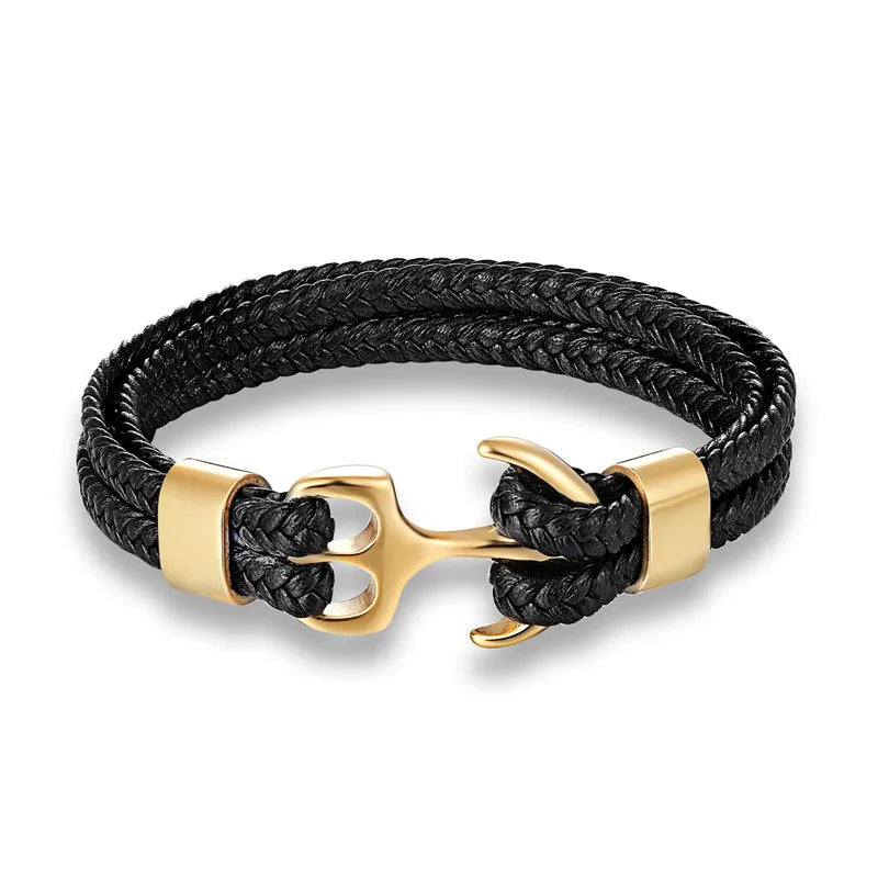 Bracelet en cuir ancre marine