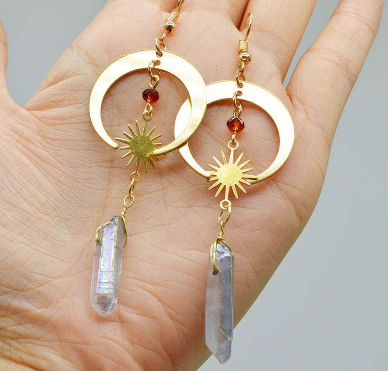 Boucles d'oreilles en cristal naturel lune-étoiles – Elara
