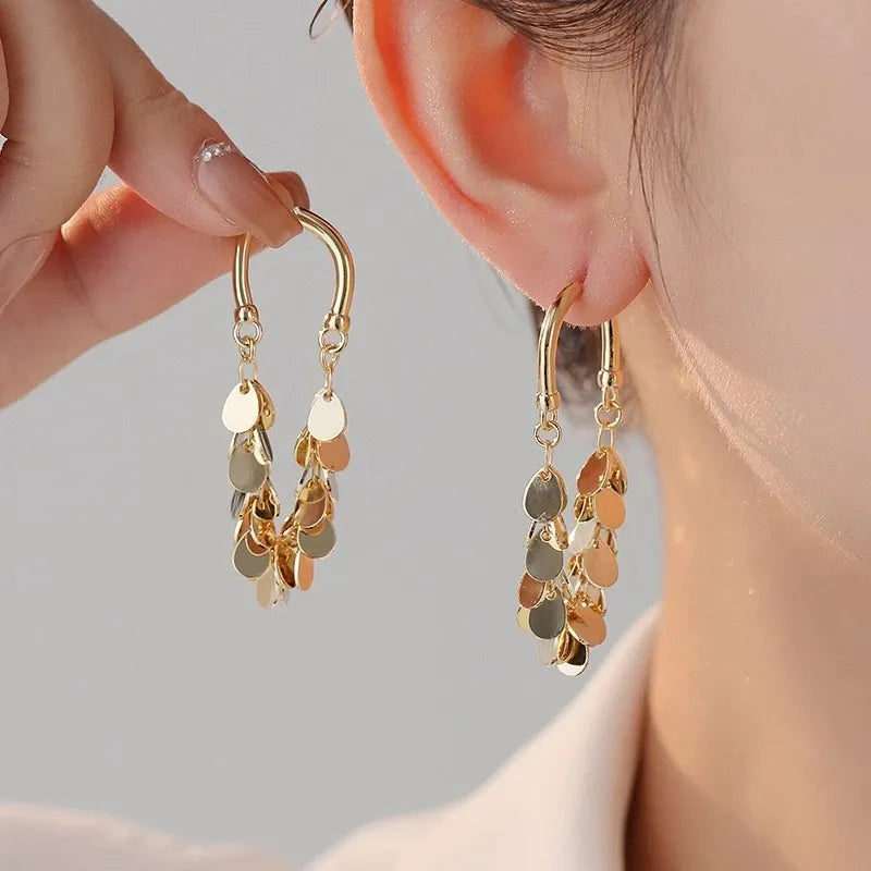 Boucles d'oreilles longues à franges en sequins