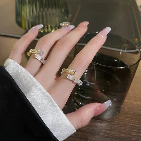 Bague réglable en design Opale-Bambou