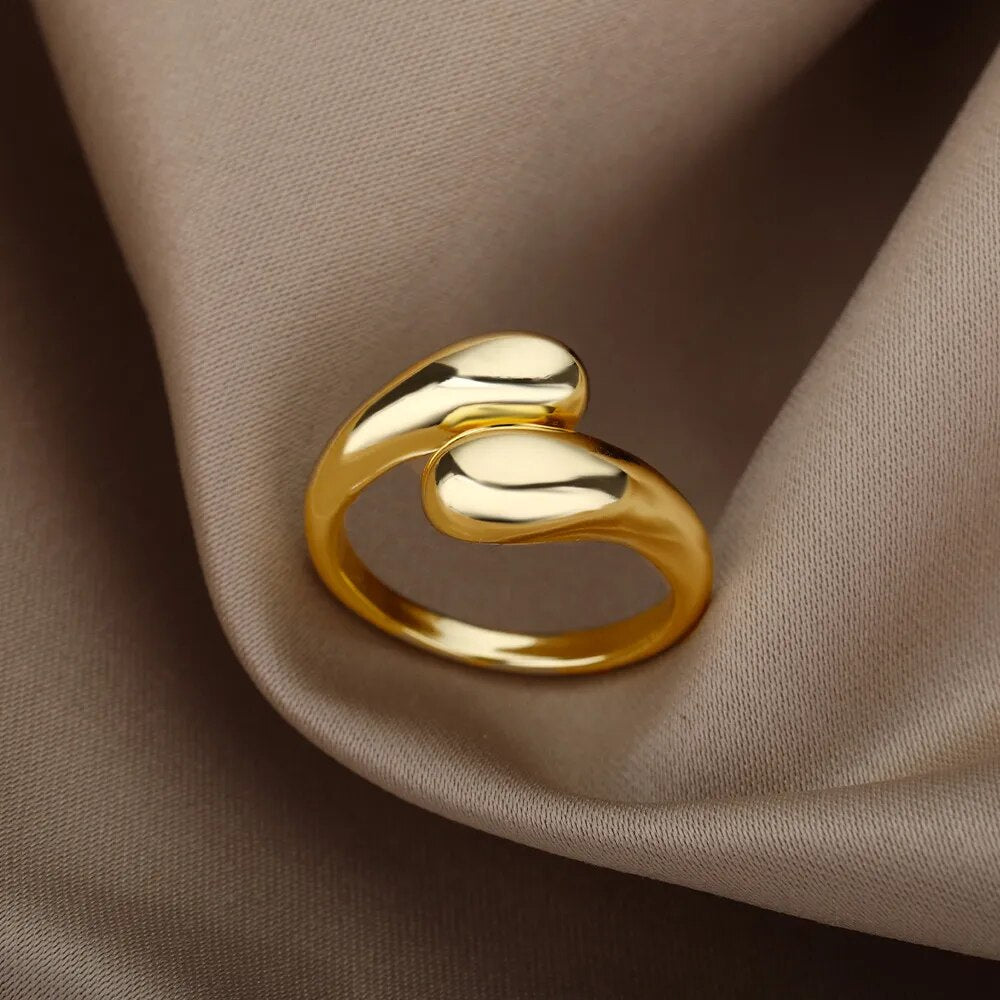 Bague ouverte avec perles dorées doubles