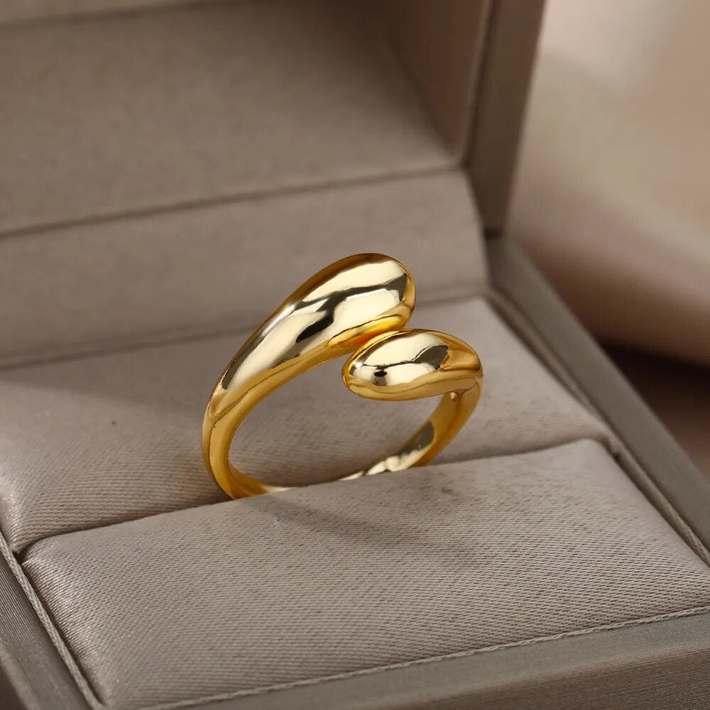 Bague ouverte avec perles dorées doubles