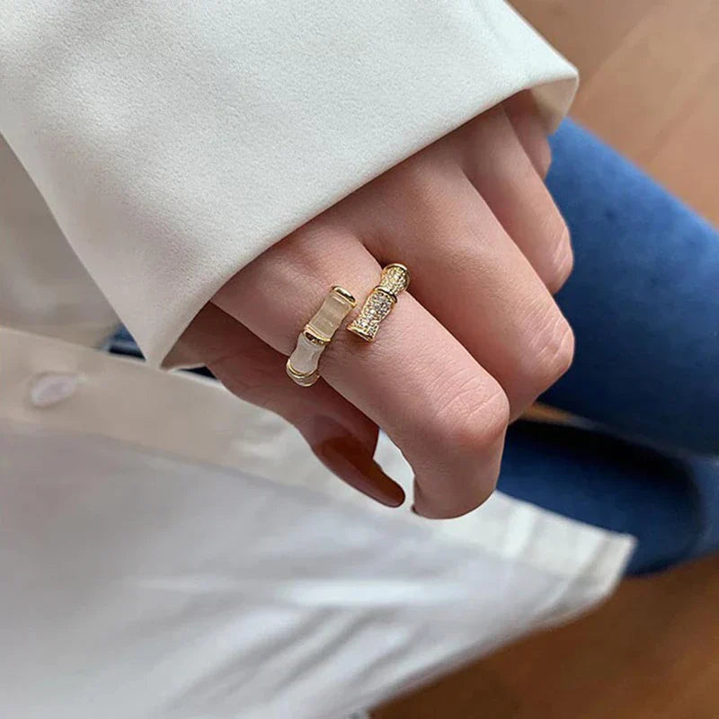 Bague réglable en design Opale-Bambou