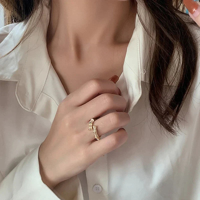 Bague réglable en design Opale-Bambou