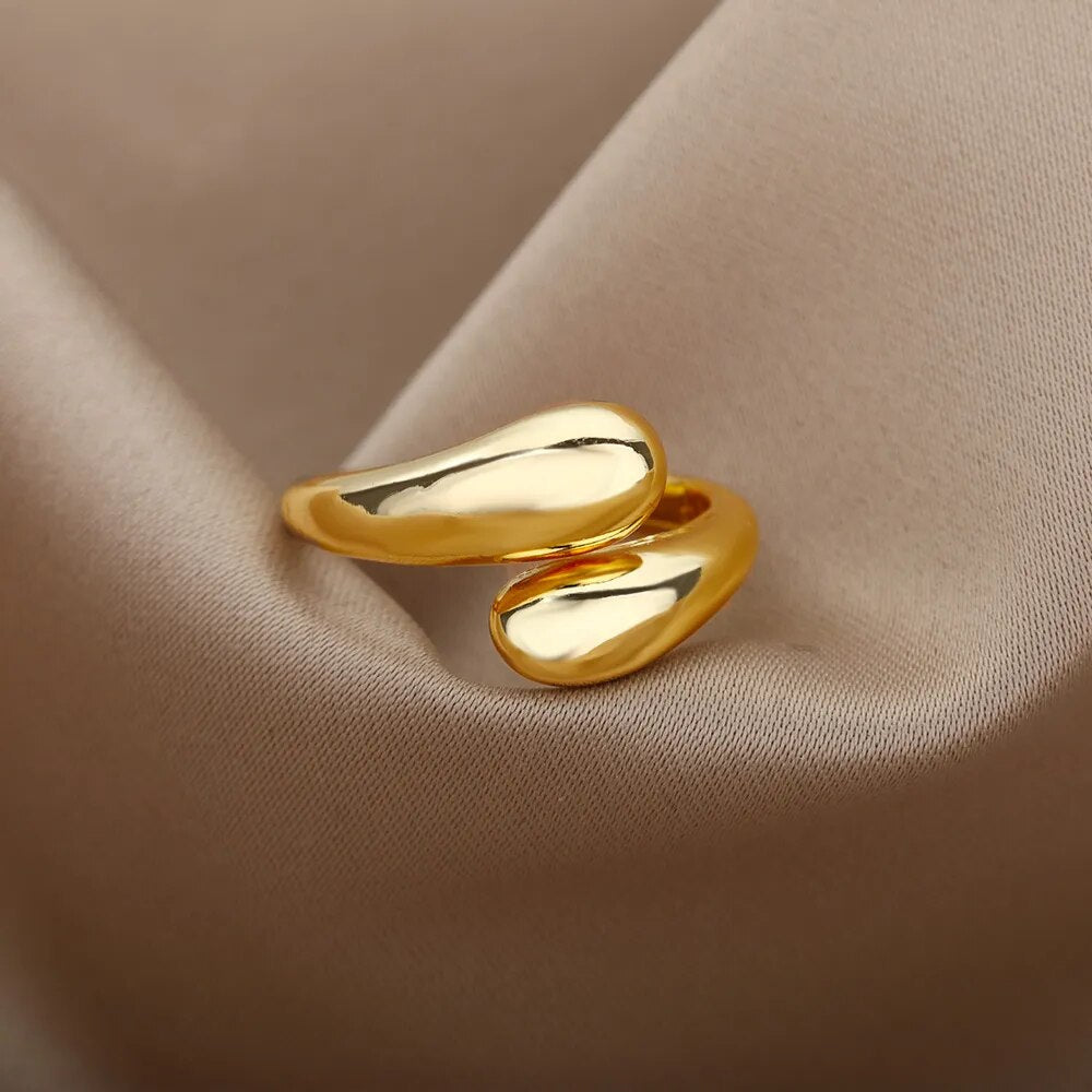Bague ouverte avec perles dorées doubles
