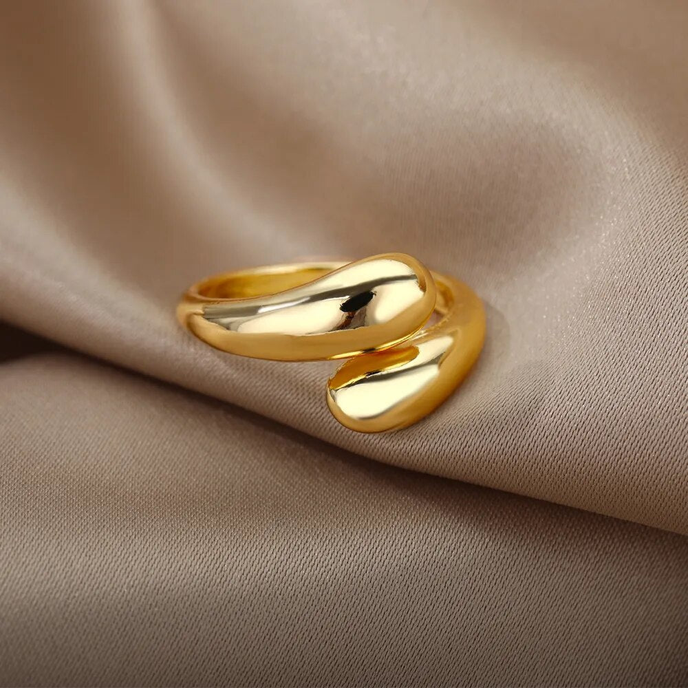 Bague ouverte avec perles dorées doubles